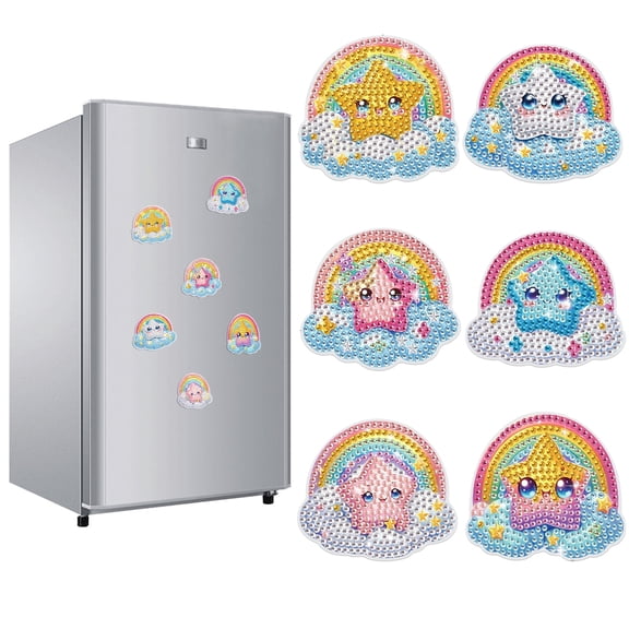 6pcs Diamond Painting Kit Fridge Magnets Rainbow Cloud DIY Glitter Magnetic Stickers Creative Fridge Decor for Kitchen Accents and Holiday Gifts