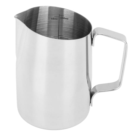 LAZIOEGR 450ml 201 Stainless Steel Milk Frothing Pitcher with Scale & Slanted Mouth for Latte Art & Home Café