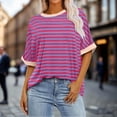thumbnail image 2 of Tfken Women Tshirts For Summer Crew Neck Half Sleeve Stripe Tops Trendy Daily Wear Female Soft Shirts Pink, 2 of 6