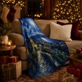 thumbnail image 3 of Starry Night Village by Water, Dreamy Post-Impressionist Style for Art Lovers, Moonlit River Town and Housewarming Gift, Cozy Flannel Blanket for Bedroom and Reading Nook, Home Decor, 3 of 9