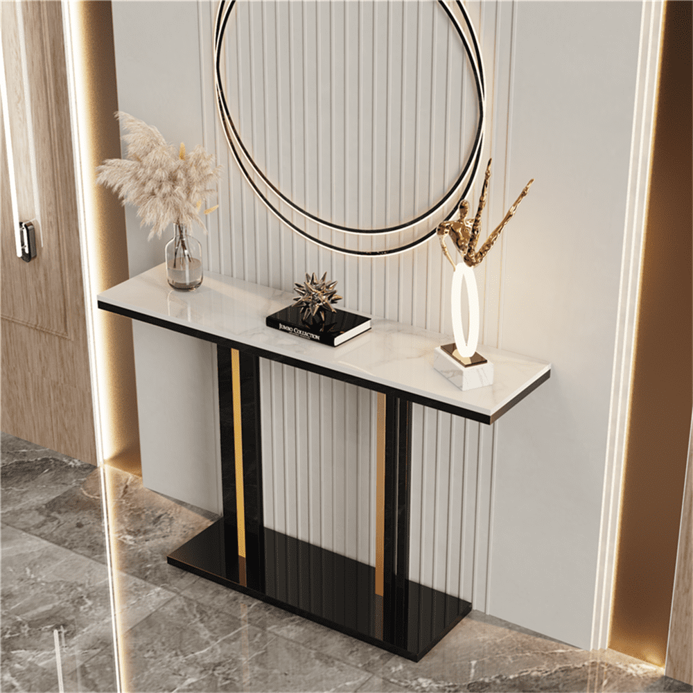 Wisfor Sintered Stone Console Table Narrow Long Hall Display Table for Entryway Living Room,White