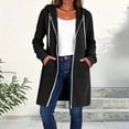 thumbnail image 2 of Women Long Vertical Ribbed Knit Hooded Sevevn Cardigan Full Zip Drawstring Dual Side Pockets Long Sleeve Casual Outer Coat For Spring Fall, 2 of 8