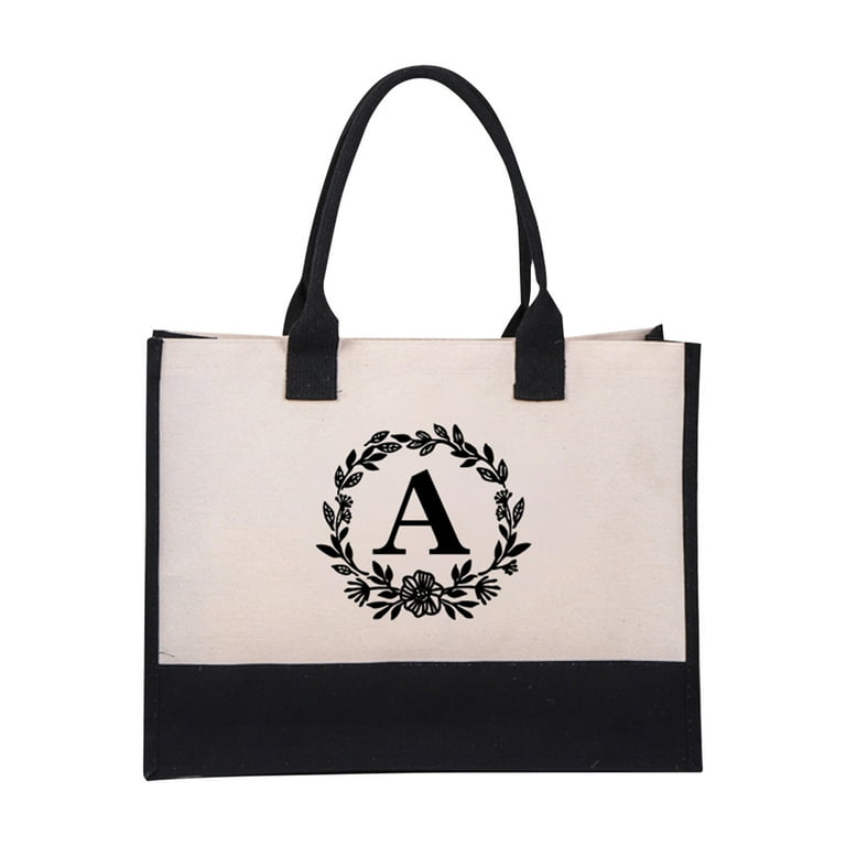 Clearance SDJMa Initial Printed Canvas Tote Bag Personalized Shoulder Handbag with Inner Zipper Pocket Open Beach Bag for Vacation Present Bag for