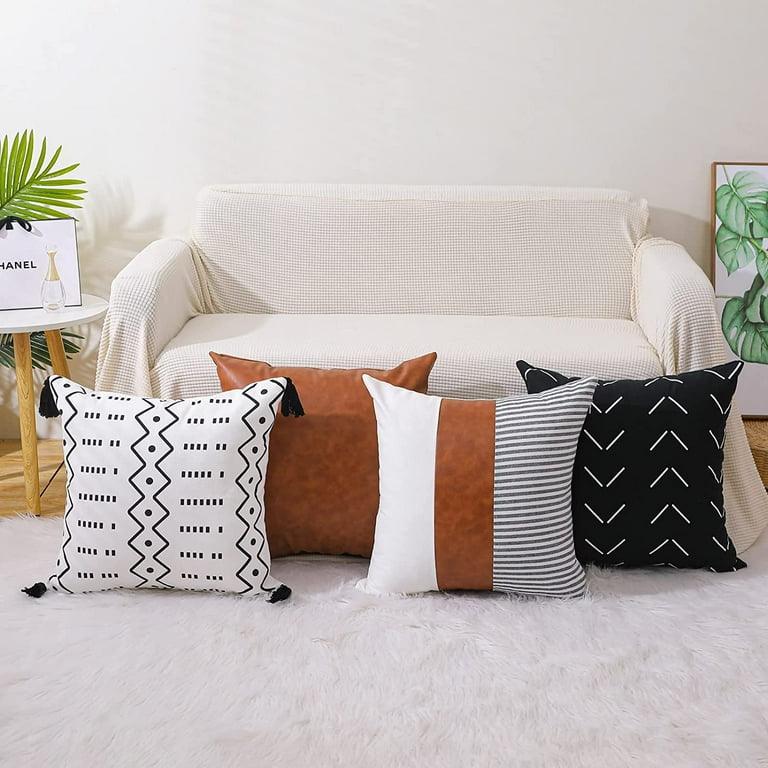4-Pack Outdoor Waterproof Pillow Covers – 24x24 Inch, Geometric Print, Linen Fabric For Patio, Sofa, Garden