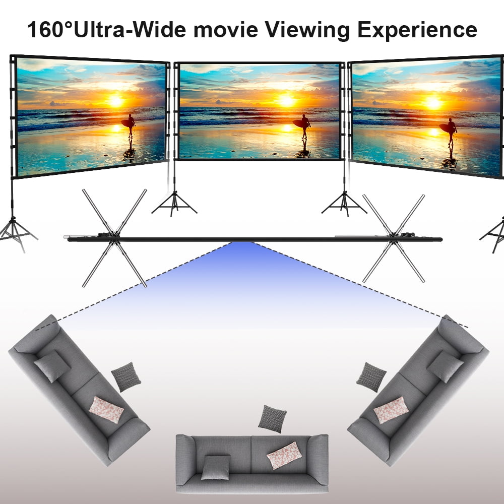 HVKDIEB Projector Screen with Stand,100 Inch 16:9 HD 4K Indoor Outdoor Projection Cinema Screen