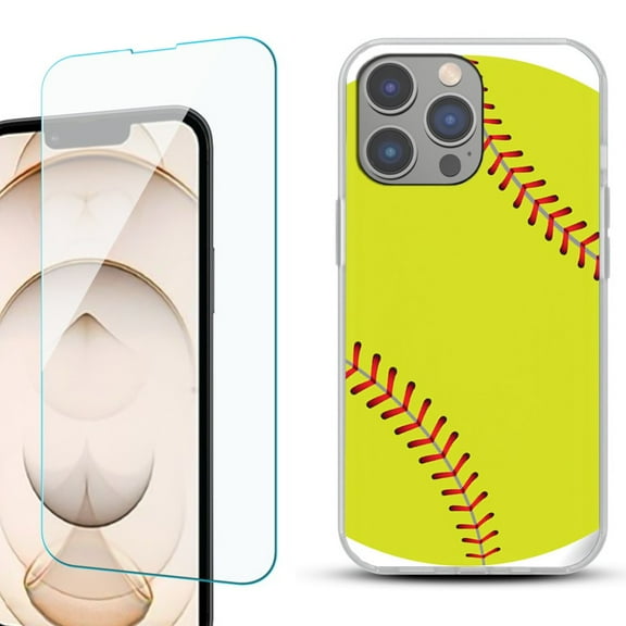 OneToughShield ® for iPhone 15 Pro Shockproof Phone Case, with Tempered Glass Screen Protector - Softball Green