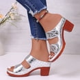 thumbnail image 3 of Rokment Orthopedic Platform Heels Slip on Dressy Sandals for Women Ladies 2026 Fashion Casual Quilted Leather Adjustable Band Chunky Block Heeled Open Back Slides Slippers Silver Size 7.5, 3 of 5