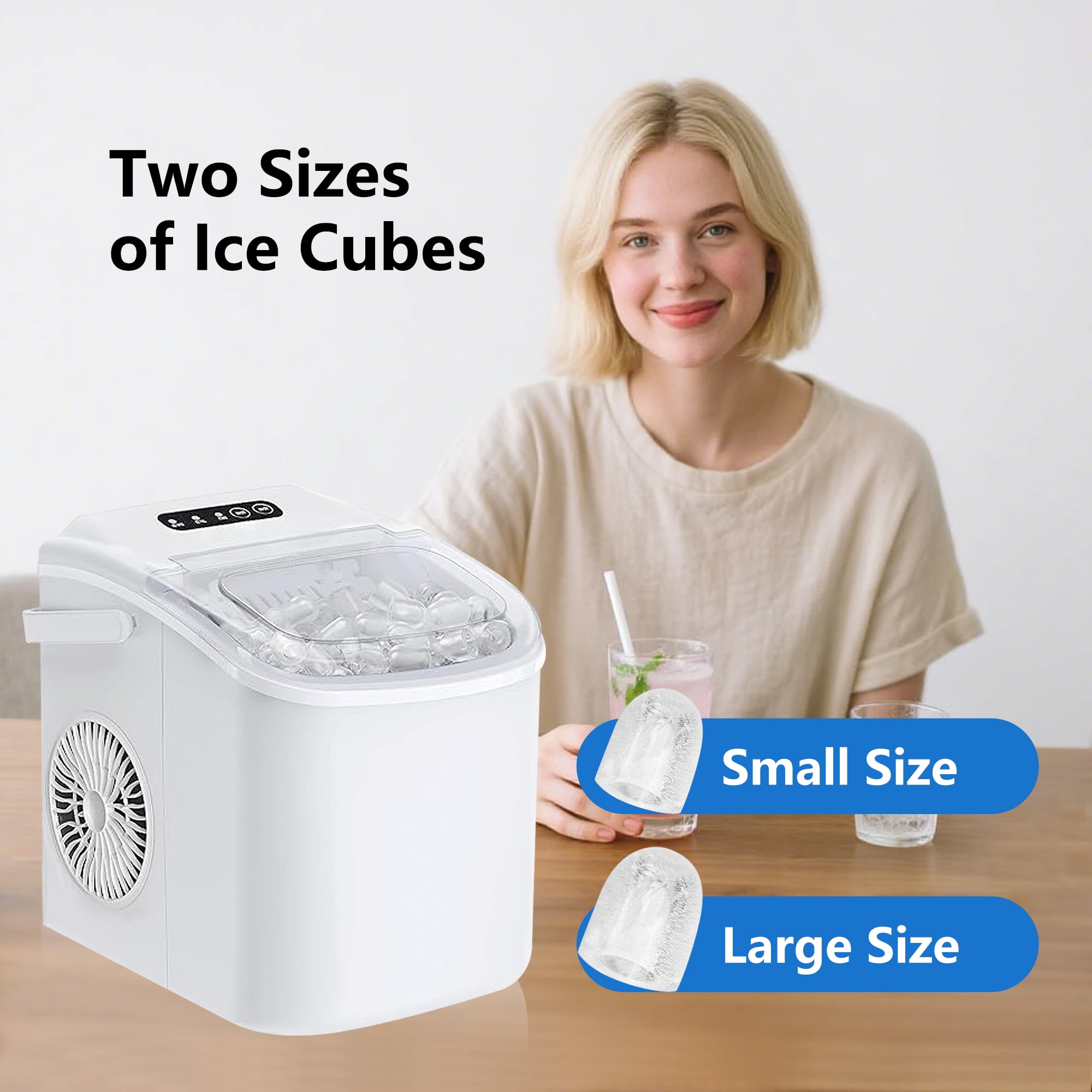 HUMSURE Countertop Ice Maker Machine with Handle, 26lbs  Per Day, 9 Ice Cubes Ready in 7 Mins, Self-Cleaning Portable Ice Maker with Basket and Scoop, for Home/Party/Kitchen/Camping/RV(White)