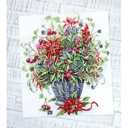 UPC: 4840746065521 | Counted Cross-Stitch Kit December Bouquet B7002L Needlework Flowers Red Green By Luca-S Canvas Cotton