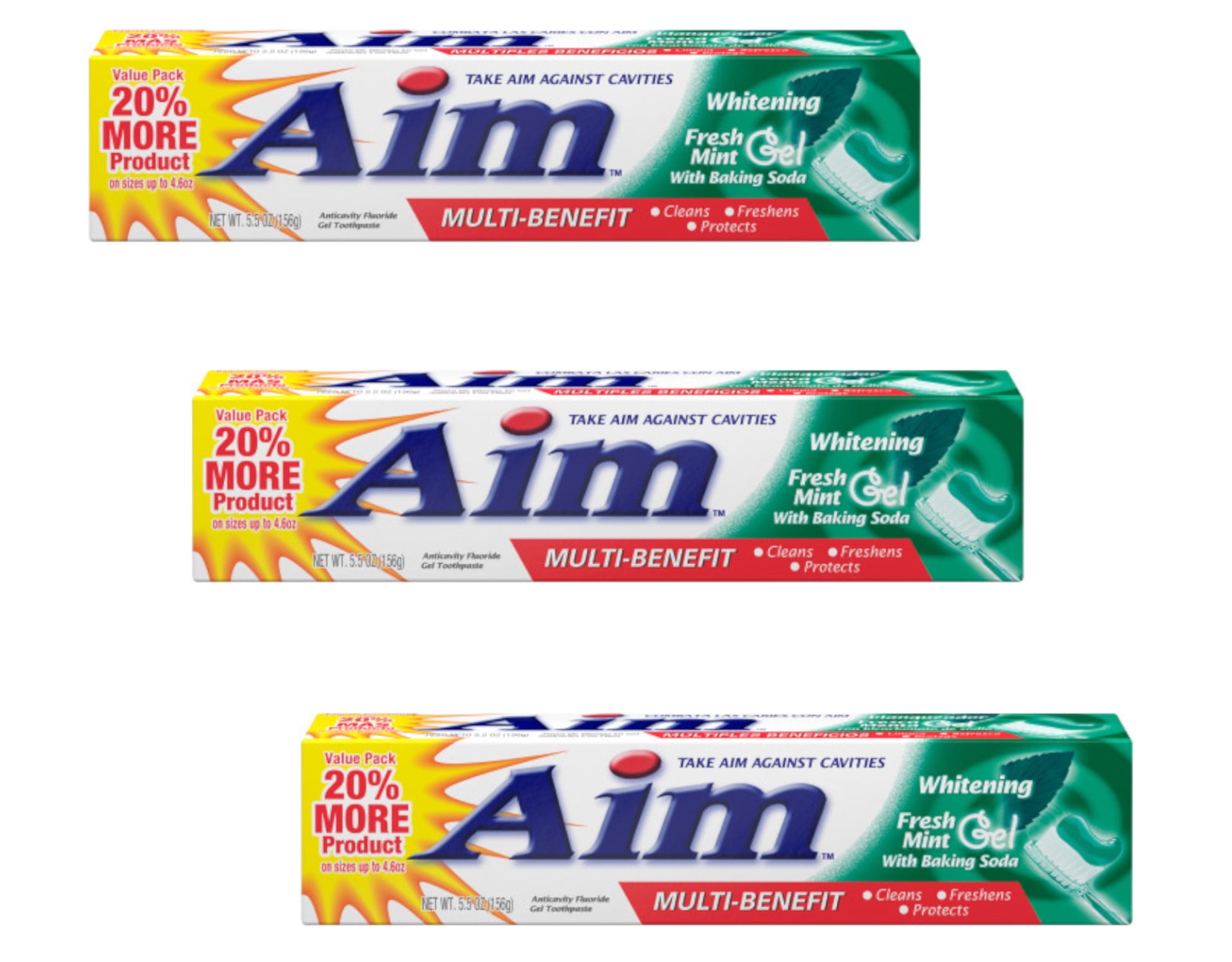 3 Pack - AIM Toothpaste Whitening Fresh Mint Gel 5.5 oz Each - Walmart.com