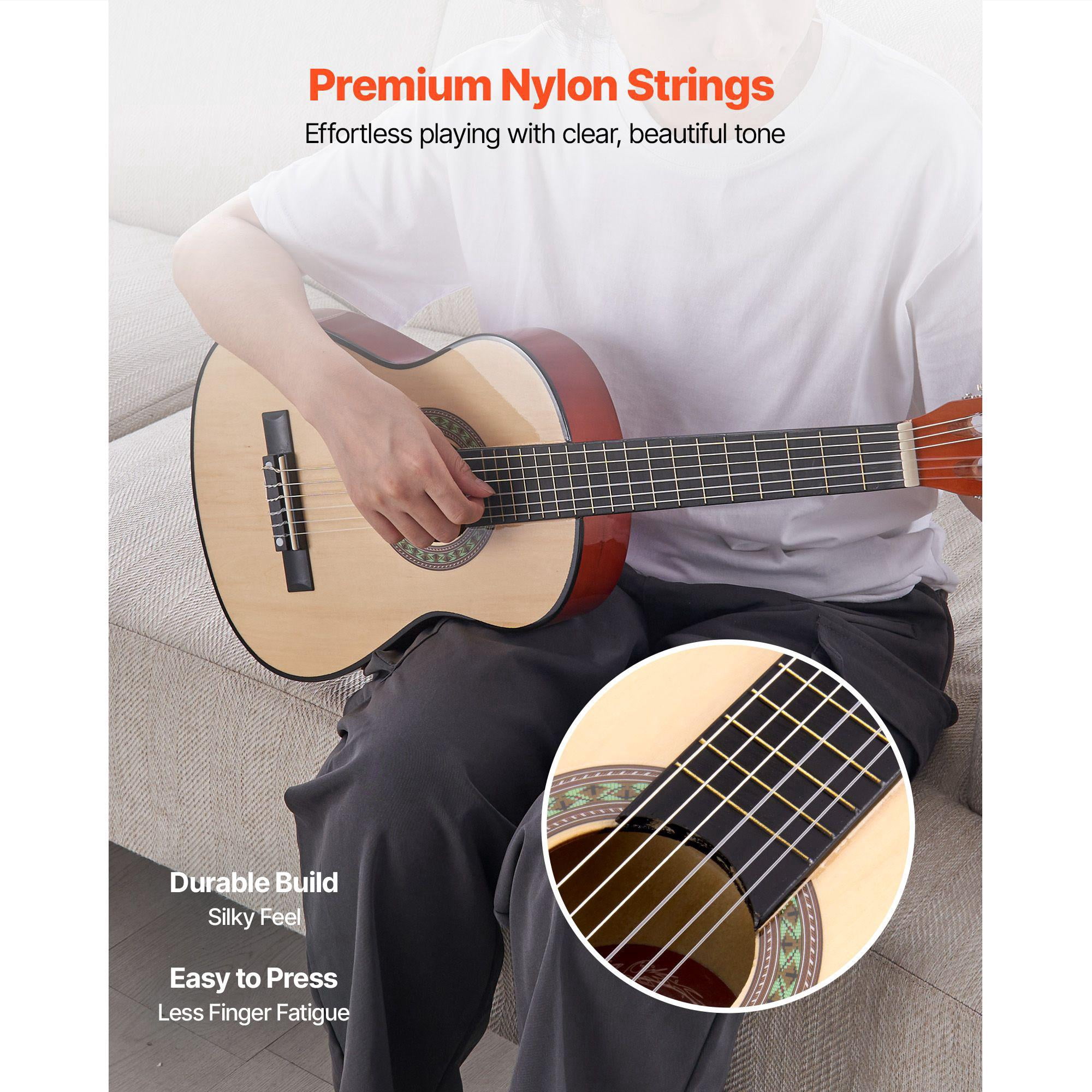 30 Inch Basswood Classical Guitar Starter Kit for Beginners with Nylon Strings Gig Bag Strap Tuner Extra Strings Picks Capo for Kids Girls Boys Students Natural