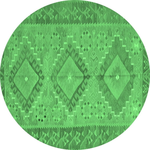 Ahgly Company Indoor Round Oriental Emerald Green Traditional Area Rugs, 4' Round