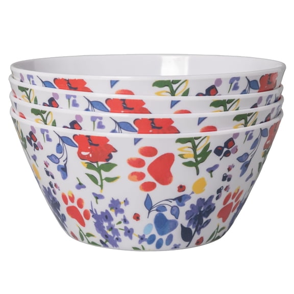 GreaterGood Flower Garden Paws Melamine Dinnerware Set - Set of 4