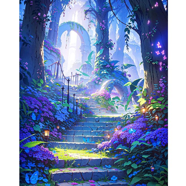 (A8534) Serie Llena Diamantes Senderos Forestales Flores Y Plantas Diamantes Redondos Pinturas Resina Con Diamantes 40*50CM
