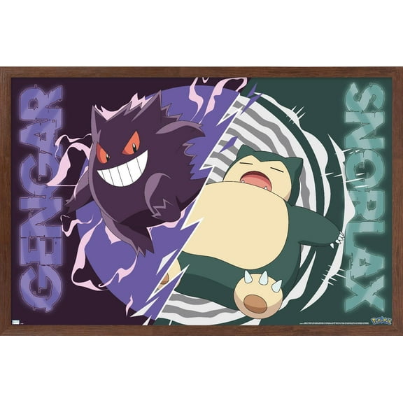 Pokemon - Gengar Snorlax Battle Wall Poster, 22.375" x 34" Framed