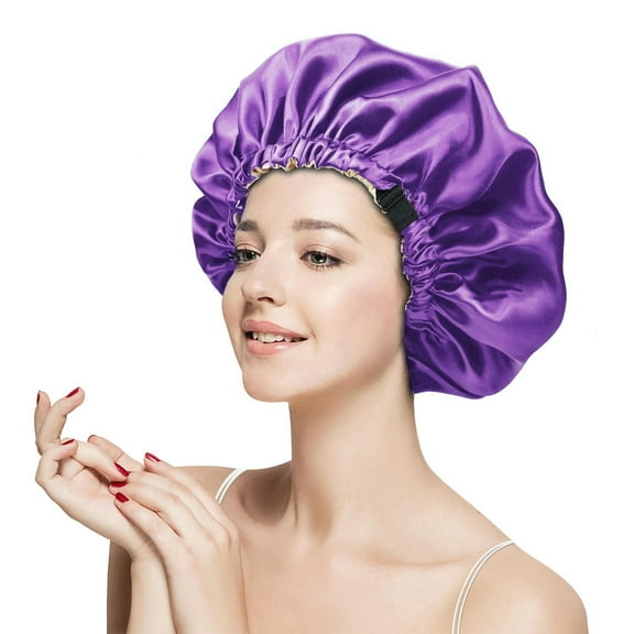 Silk Sleep Bonnet Adjustable Elastic Band Smooth Hair Protection Cap for Curly and Natural Hair - Purple
