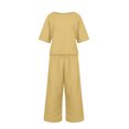 thumbnail image 5 of 2 Piece Outfits for Women Summer Cotton Linen Sets Lounge Solid 3/4 Sleeve Embroidered Top Matching Causal Wide Leg Pants, 5XL, 5 of 7