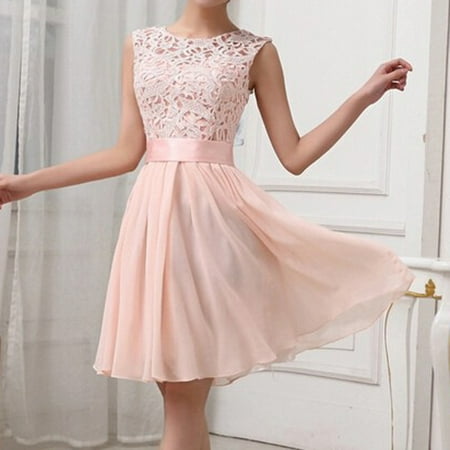 Beach Pink Stitch - Women's Beach Party Dress Summer Bandage Bodycon Lace Elegant Vintage Evening Party Short Mini Dress Pink Size S