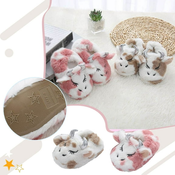 Hpapadks Slippers for Girls Cotton Cute Stereoscopic Calf Warm Indoor Non Cotton Kids Shoes Brown