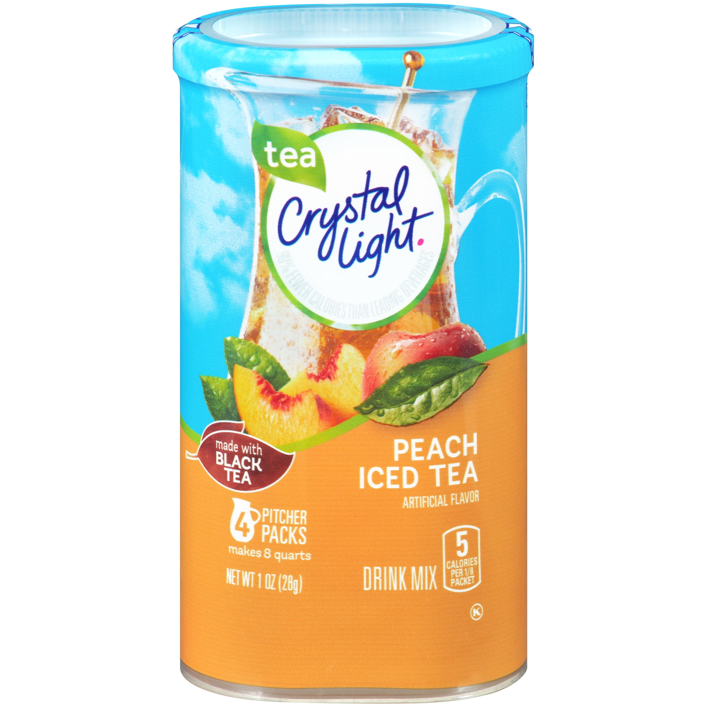 Crystal Light PEach Iced Tea Drink Mix, 4 Pitcher Packets (Pack of 4)