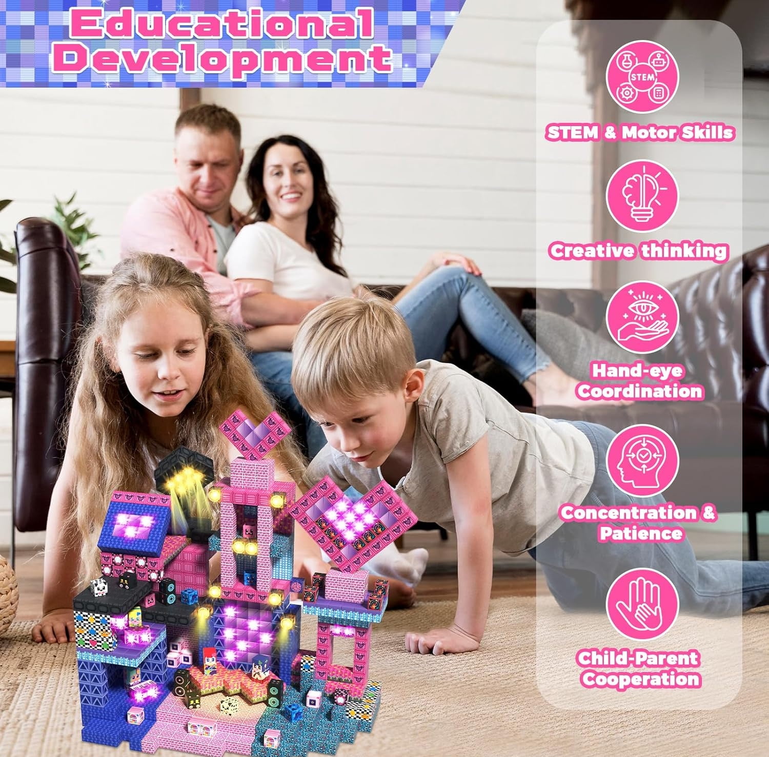 Annexfun 150Pcs Magnetic Blocks, Musical Band Magnetic Building Blocks, Constructions Toys for Kids Age 3 4 5 6 7 8 9 10, STEM Montessori Stacking Toy Boys & Girls Birthday Chritmas Gifts