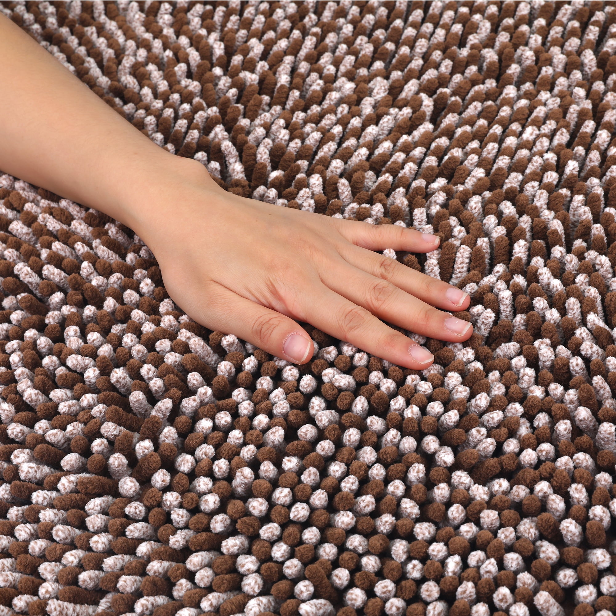 Unique Bargains Non Slip Absorbent Chenille Bathmat Washable Soft Bath Rug Brown 20" x 30"