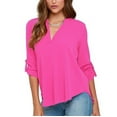 thumbnail image 1 of Hauts pour Femmes à Manches 3/4 à Col en V Tunique Décontractée Blouse Chemise Ample, 1 of 1
