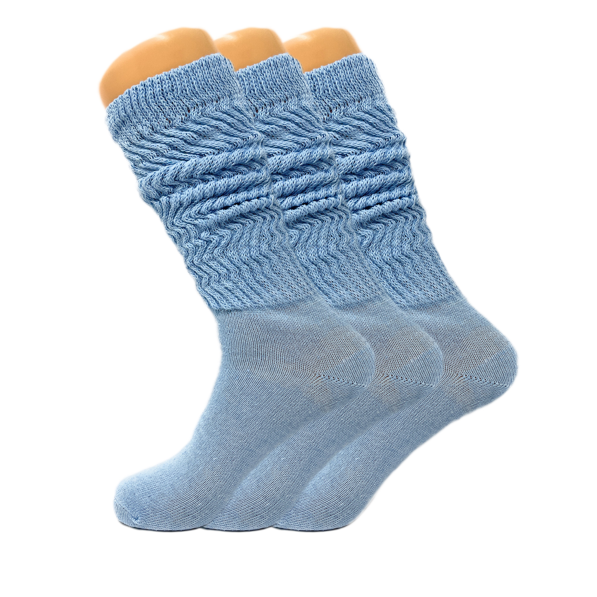 3 Pairs Pack Extra Long Slouch Scrunch Knee High Socks with Thin Sole