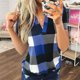 thumbnail image 3 of Camiseta Qarigey Manga Corta Verano Mujer Blusa Campesina Cuello en V Tops a Cuadros Azul 3XL, 3 of 5
