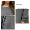 thumbnail image 4 of Suéter de punto gris oscuro de manga larga con dobladillo dividido y corte holgado informal para otoño e invierno, 4 of 5