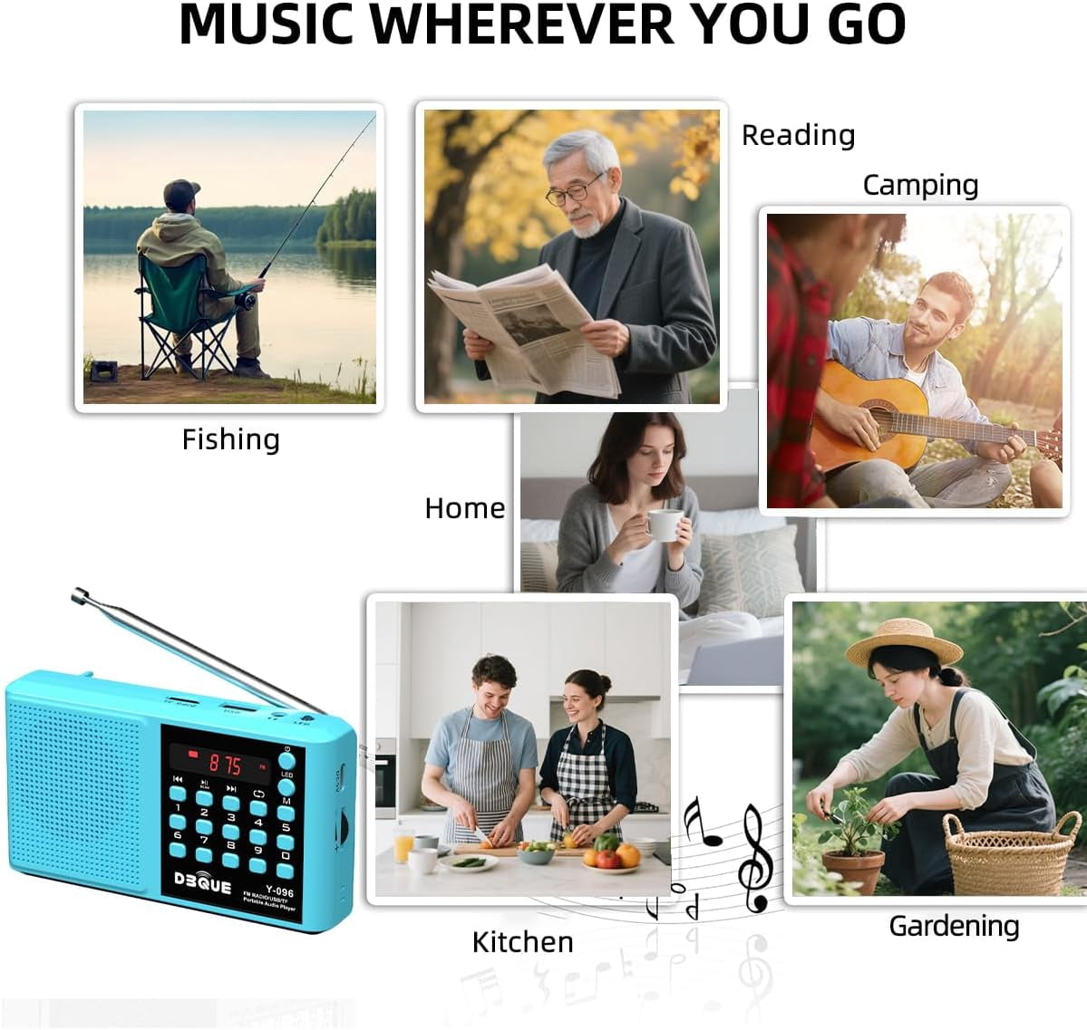Portable AM FM Radio with Bluetooth Speaker, USB/TF Playback MP3 Player with USB-C Fast Charging, Auto Scan Save, Rechargeable Battery for Home Outdoor Use BT 5.0 Radio (Blue)