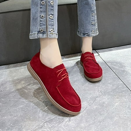 

ERTUTUYI Suede Flat Front Lace Up Casual Flock Single Shoes Causal Shoes Red 40