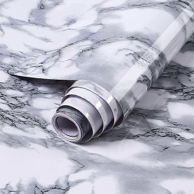 ZHAOCHENG Papel tapiz/pegatina de imitación de mármol, papel autoadhesivo impermeable para azulejos de baño y gabinete de cocina 0,6 * 5 m (blanco jazz) 0,6 * 10 m blanco horizontal