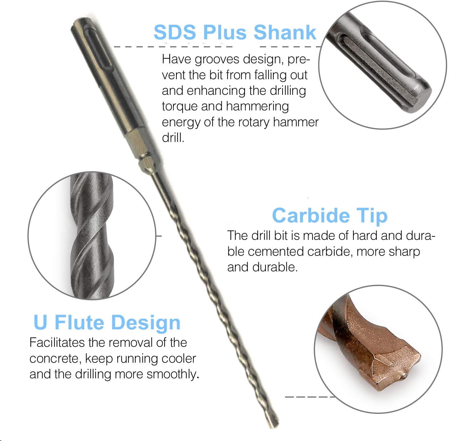 12pcs 5/32" x 7" with 1/4" SDS Plus Hex Rotary Hammer Drill Bits for Concrete Screw, Rotary Drill Bit 5/32, Sds Plus Bits