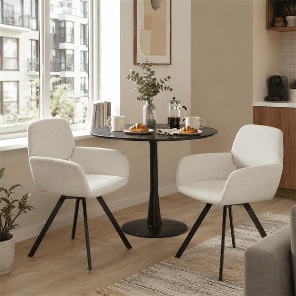 Homy Casa Beige Swivel Dining Chairs Set of 2, Upholstered Kitchen Chairs with Arms