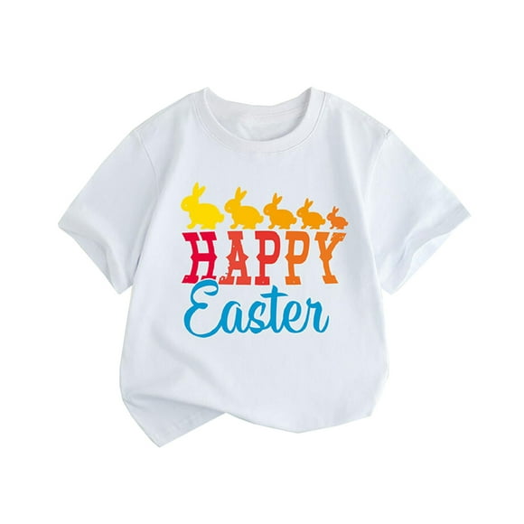 WEAIXIMIUNG Teen Girl Tops Trendy Flower Summer New Children's Clothing Europe and The United States Style Girls Short Sleeve T Shirt Easter Bunny Printed Round Neck Children