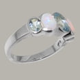 thumbnail image 3 of LBG British Made Classic Solid 10k White Gold Natural Aquamarine & Opal Womens Band Ring - 33 size options - Size 5.25, 3 of 6