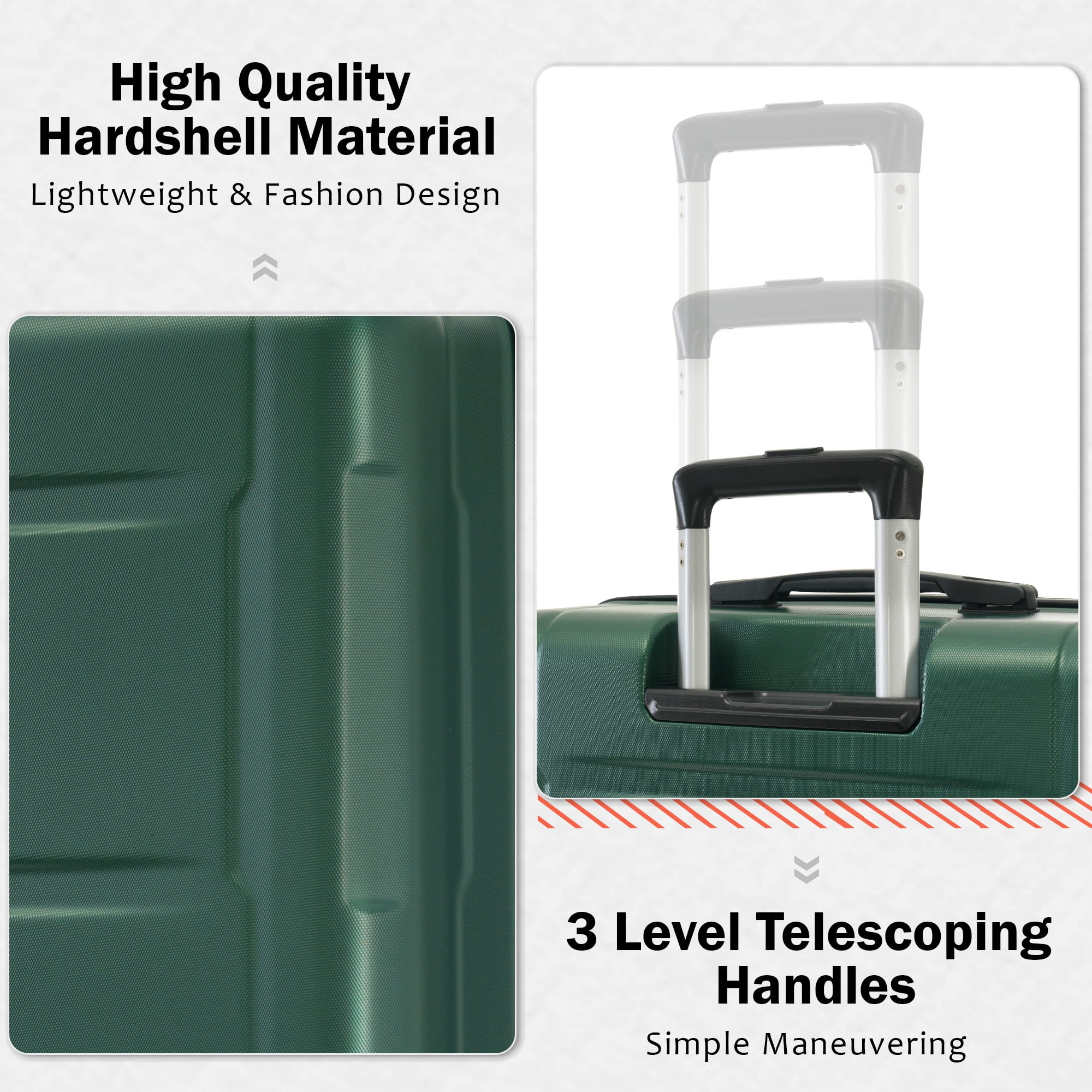 Euroco 4 Piece Hardside Luggage Sets,Expanable Lightweight Carry-on and Large Checked Suitcase Set with TSA Lock,Spinner Wheels and 2 Travel Duffle Bags,20/28 inch,Green