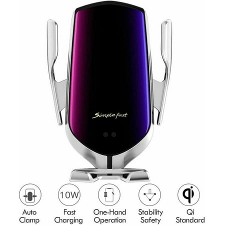 Wireless Car Charger, Luckybay 10W Qi Fast Charging Auto-Clamping Car Mount Air Vent Phone Holder for iPhone 12/12Pro/11Pro/Max/XS/XR/X/8/8+,Samsung S10/S9/S8/Note10/9,LG,Pixel (R1 Silver)