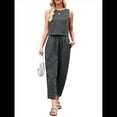thumbnail image 3 of Conjunto de 2 Piezas de Cuadros para Mujer, para Vacaciones en la Playa, Verano, Camiseta Sin Mangas, Pantalones y Traje. Verde L, 3 of 10