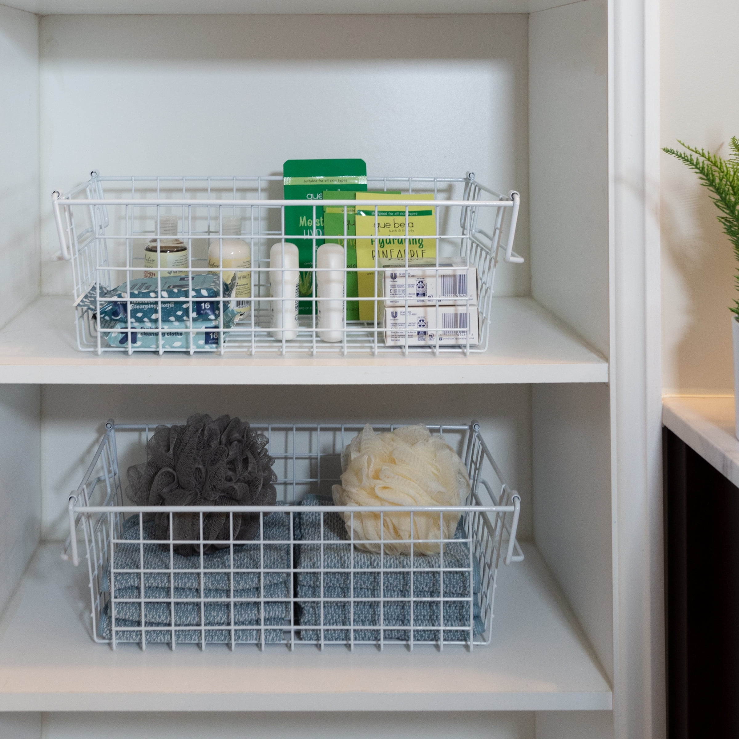 Set of 2 Storage Bins - Basket Set for Toy, Kitchen, Closet, and Bathroom Storage - Medium Shelf Organizers with Handles by Home-Complete (White)