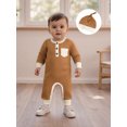thumbnail image 5 of BemeyourBBs Baby Boy Fall Romper Contrast Ribbed Long Sleeve Jumpsuit Hat, 5 of 9