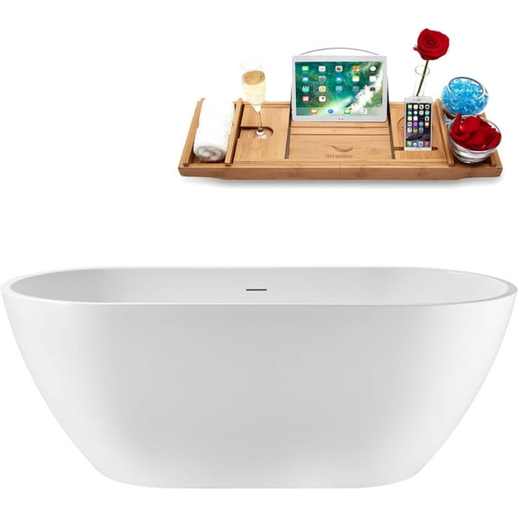 63" Streamline G-85-327-CH Soaking Glossy White Freestanding Tub and Tray With Internal Drain in Polished Chrome