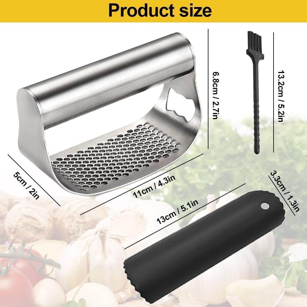 Garlic Press Rocker, Stainless Steel Garlic Press Rocker Heavy Duty Garlic Mincer, Easy Kitchen Gadget for Kitchen Essentials Utensils Accessories, Ergonomic Handle (3, A)