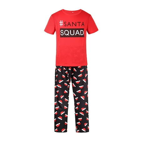 

IZhansean Matching Family Pajamas Sets Christmas PJ s with Letter Tee and Santa Hat Pants Loungewear