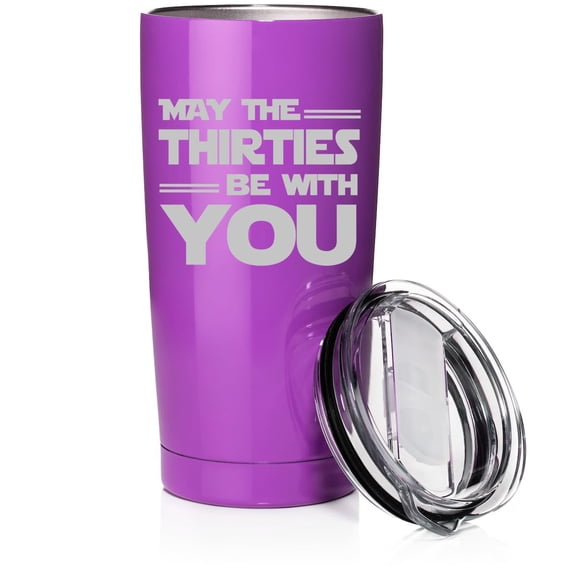 Smooth Body Tumbler Stainless Steel Vacuum Insulated Travel Mug Cup Gift May The Thirties Be With You 30th Birthday Funny 30 Year Old (Purple, 20 oz)