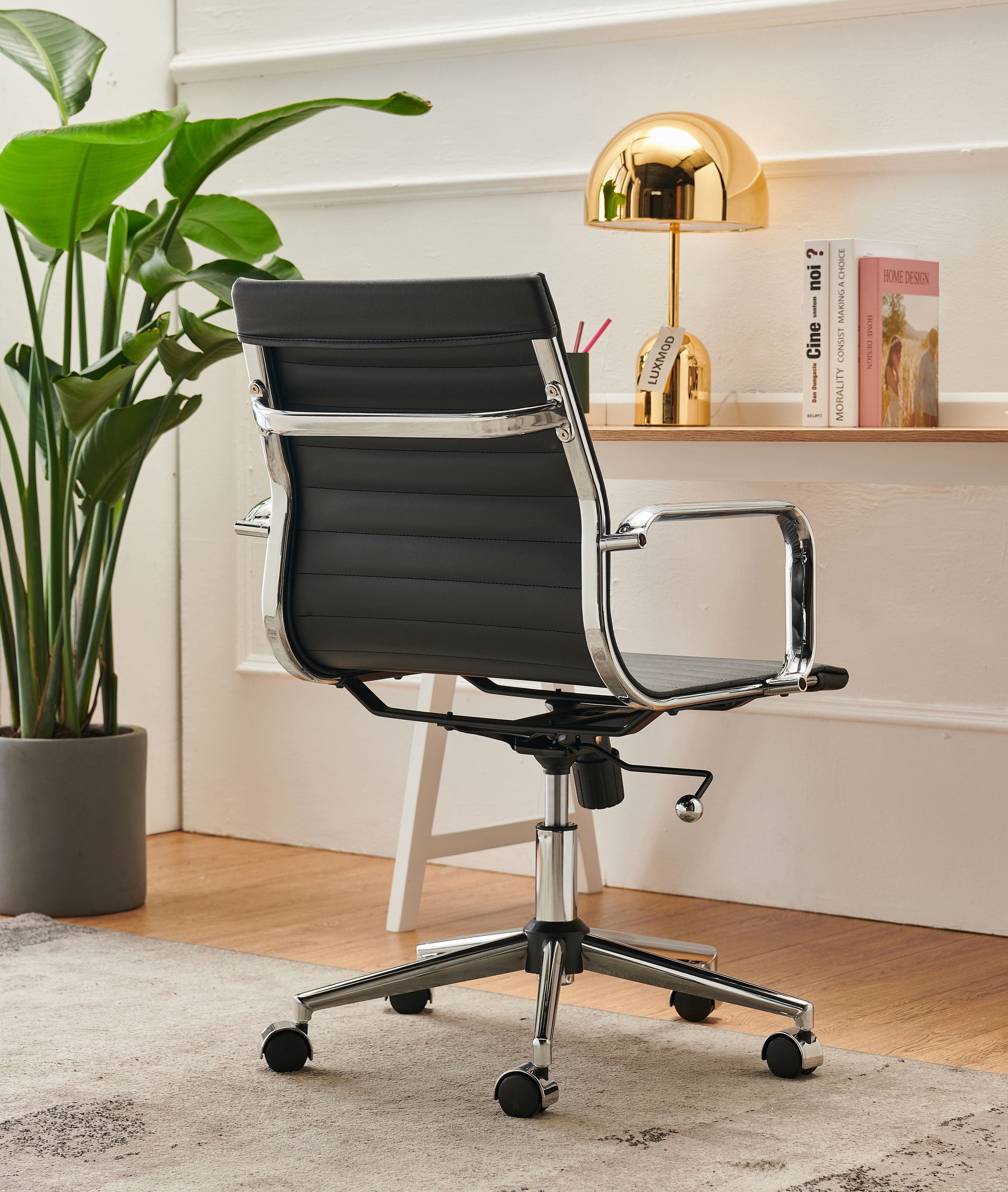 LUXMOD Mid Back Home Office Desk Chair Task Chair with Armrest Swivel Chair in Durable Vegan Leather Ergonomic Desk Chair for Extra Back and Lumbar Support Conference Room Chair