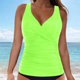 thumbnail image 2 of AHTJRT Women's Tankini Tops Ruched Deep V Neck Swim Tops with Chest Pad Crisscross Adjustable Spaghetti Straps Bathing Suit Tops Green#02 S, 2 of 6