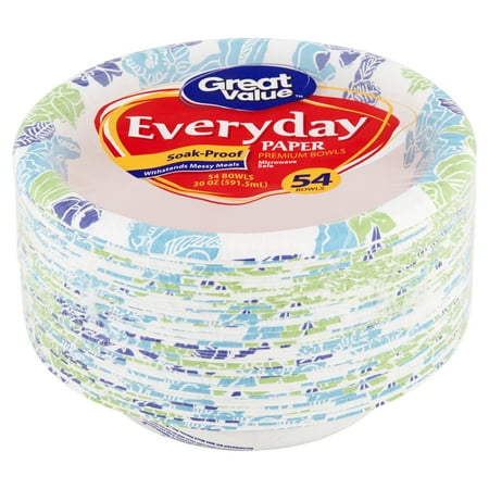 - Great Value Everyday Paper Premium Bowls, 54 count