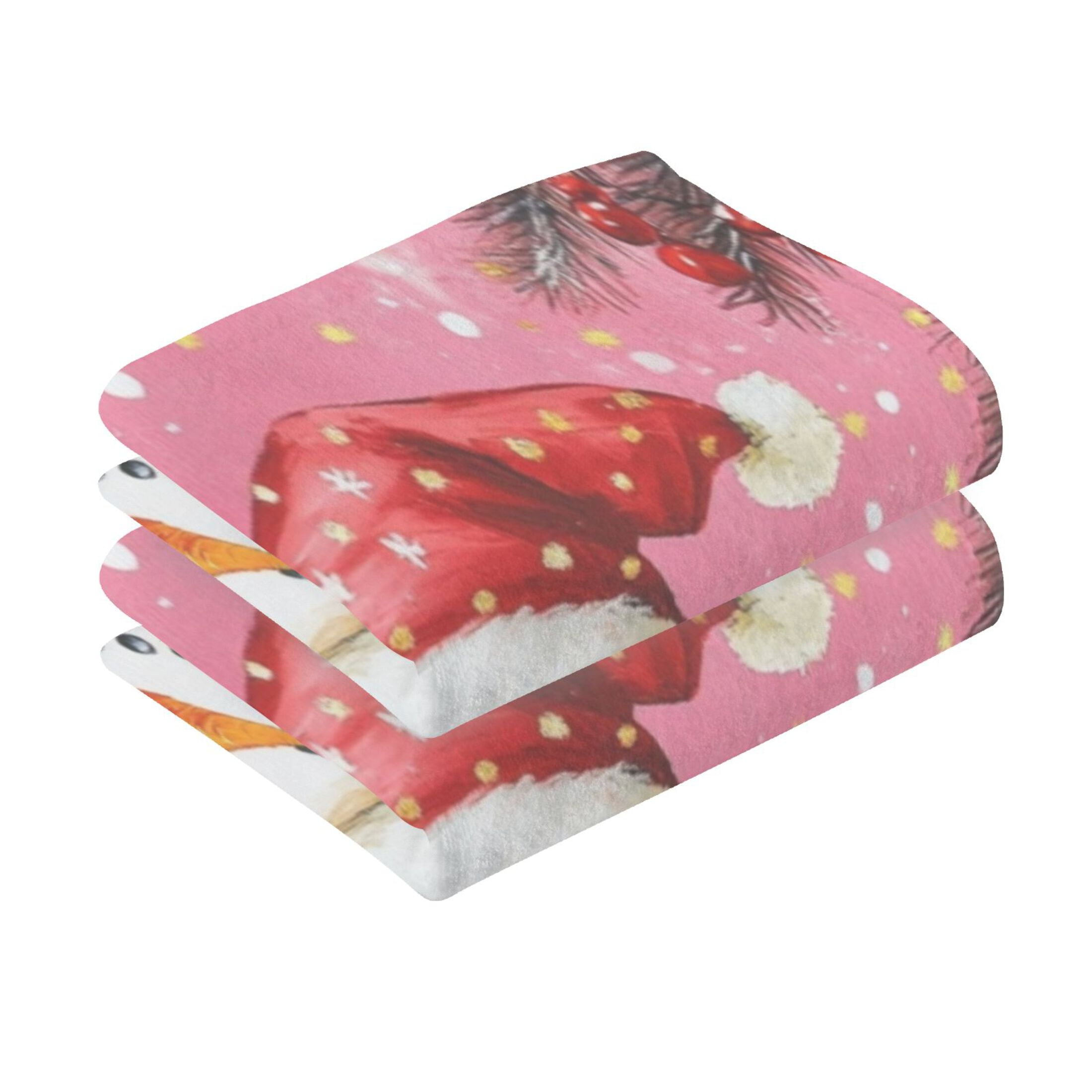 Cotton Towel Two-Piece 16x28 Inch One Sizex2 Face Towel Set Towel Set Cotton Hand Bath Towel Bathroom Beach Pink Christmas Lovely Snowman